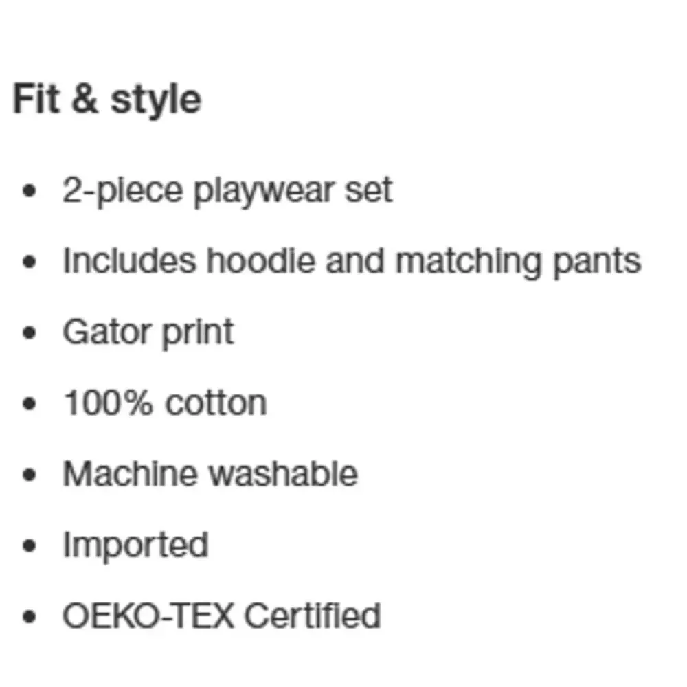 Carter's Baby Boys' 2pc Alligator Hooded Sweatshirt & Jogger Pants, 12 M, NWT - Picture 6 of 7